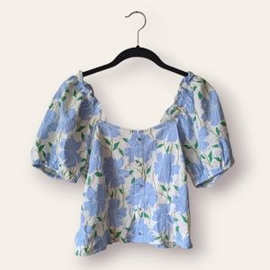Blue floral peasant blouse Who What Wear